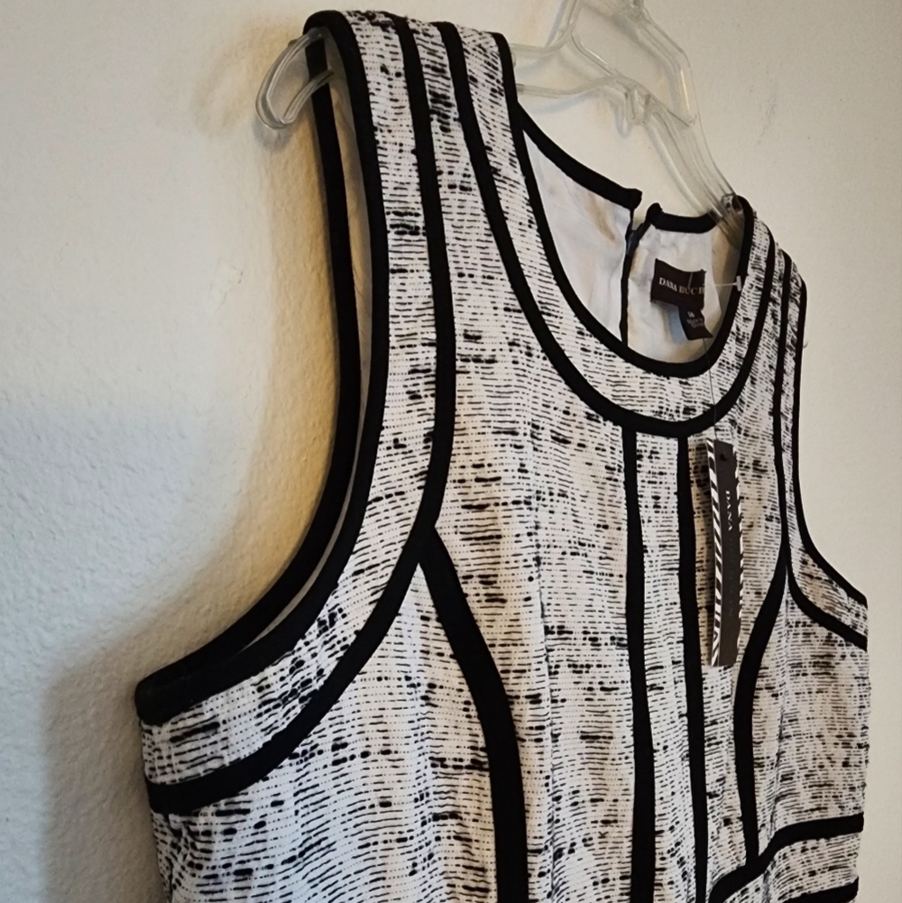 Dana Buchman Sheath Dress White Black Contrast Trim Zip Hook & Eye (NWT) Sz 16 - Picture 4 of 13